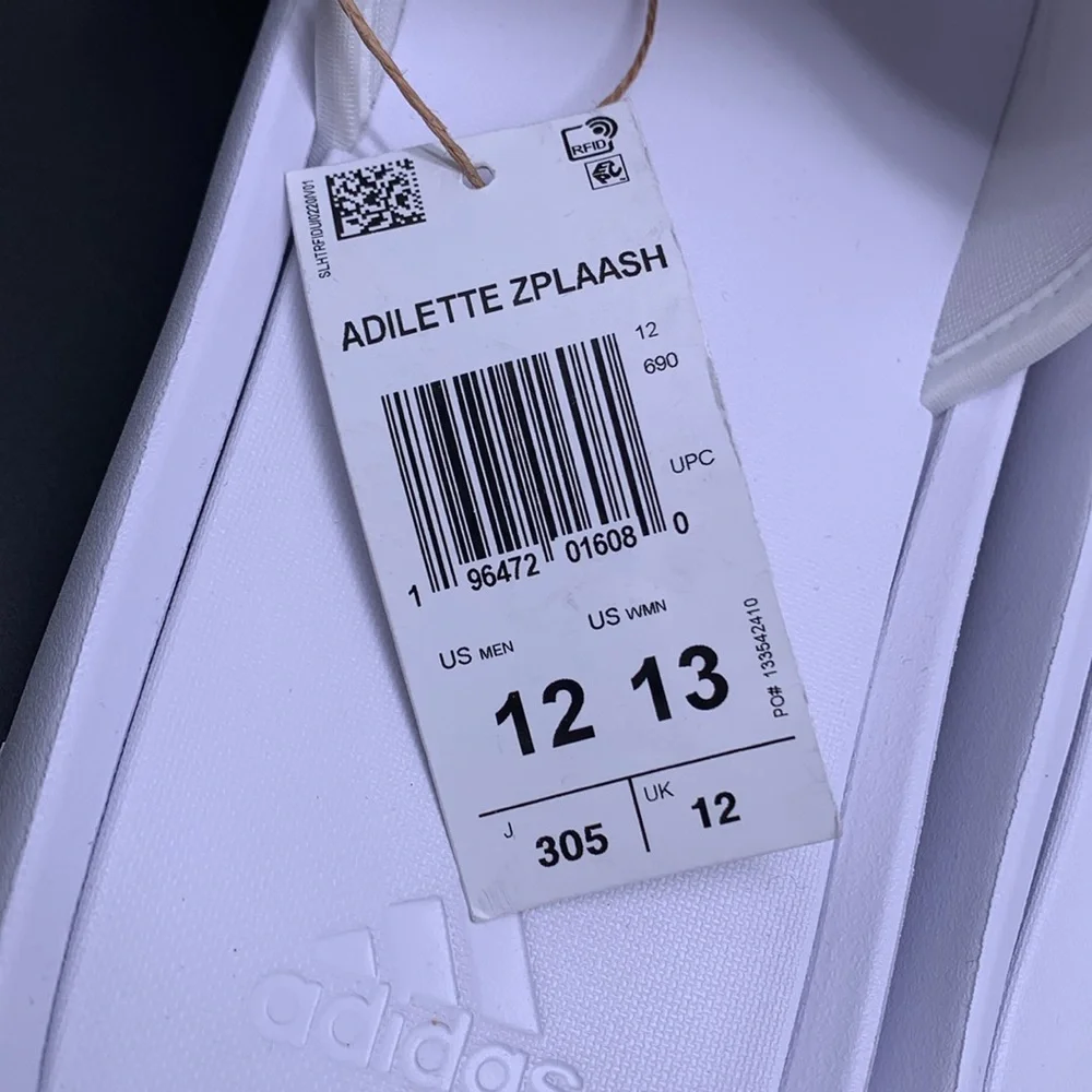 Adidas Adilette Zplaash White Slides Men's Sz 12 Women's Sz 13 NWT‎